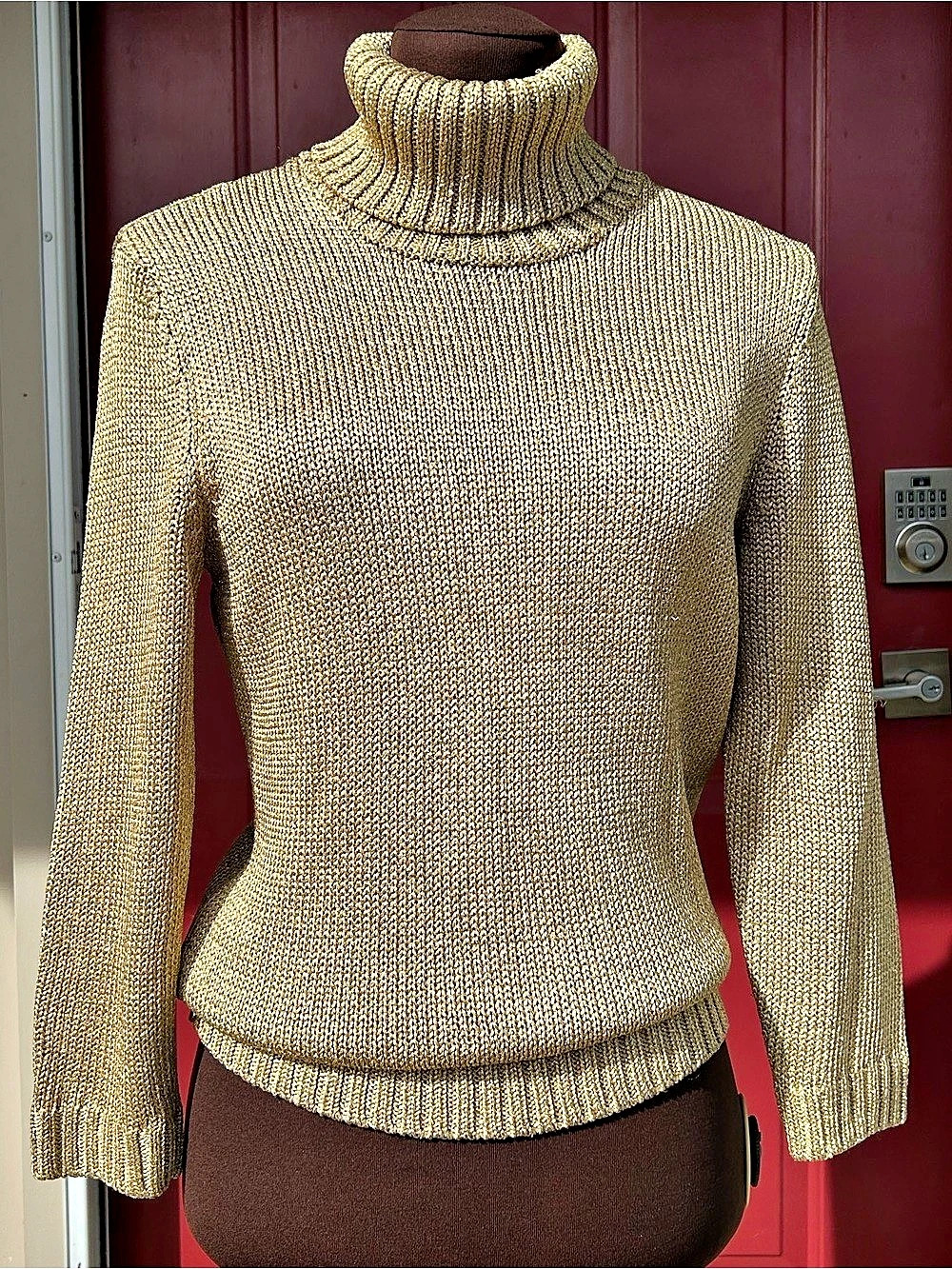 NWOT RALPH LAUREN sS Metallic Turtleneck Sweater in gold